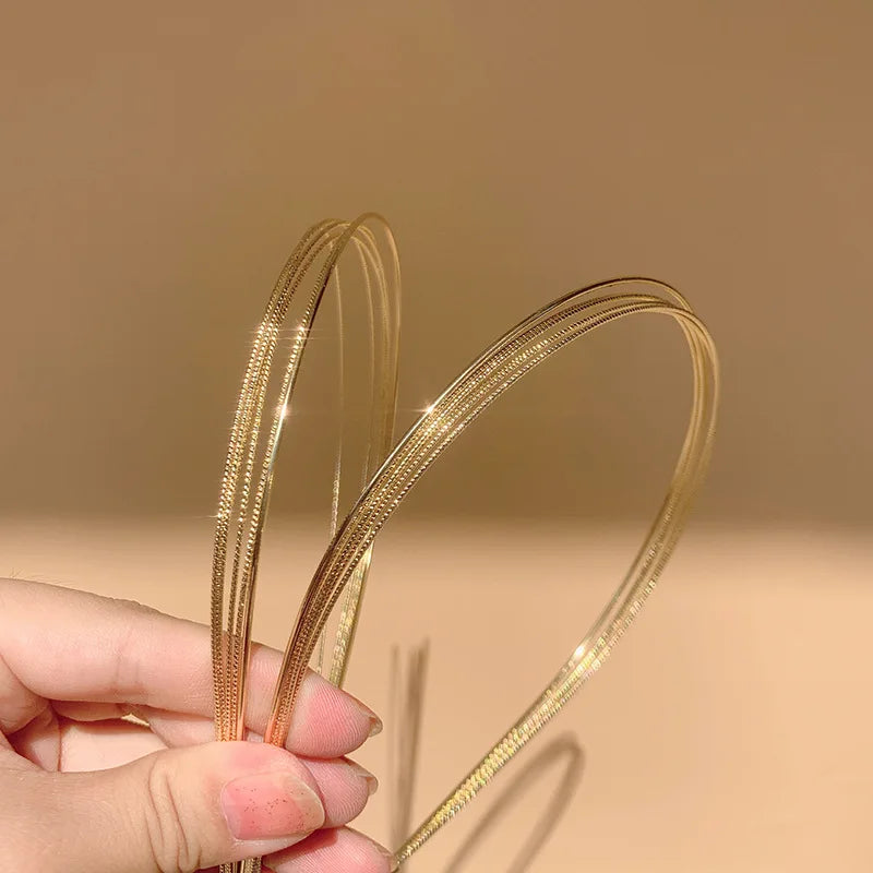 Thin Gold Multilayer Alloy Headband – Double Root Metal Hair Hoop for Women, Smooth & Stylish Hair Accessory