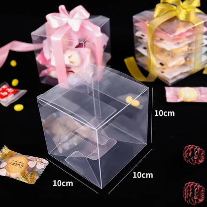 20/50PCS Clear PVC Square Gift Boxes – Multi-Size Transparent Packaging for Chocolate, Jewelry, Toys, Wedding & Party Display