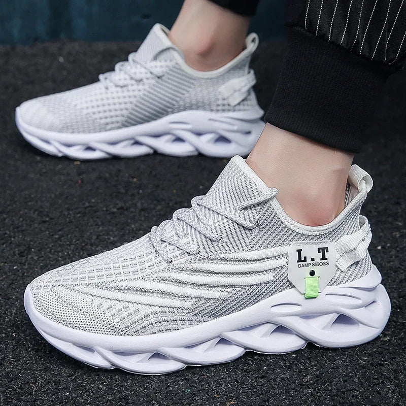 YRZL Men & Women Sports Running Shoes – Black Breathable Mesh Jogging Sneakers with Lightweight Shock Absorption