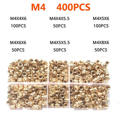 Brass Insert Nut Set M2–M6 – Knurled Hot Melt Threaded Copper Nuts for 3D Printing & Injection Molding