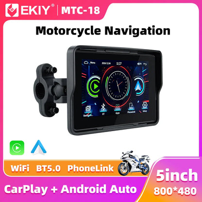 EKIY 5" Portable Motorcycle GPS Navigation Display – Digital Dashboard with Wireless CarPlay & Android Auto
