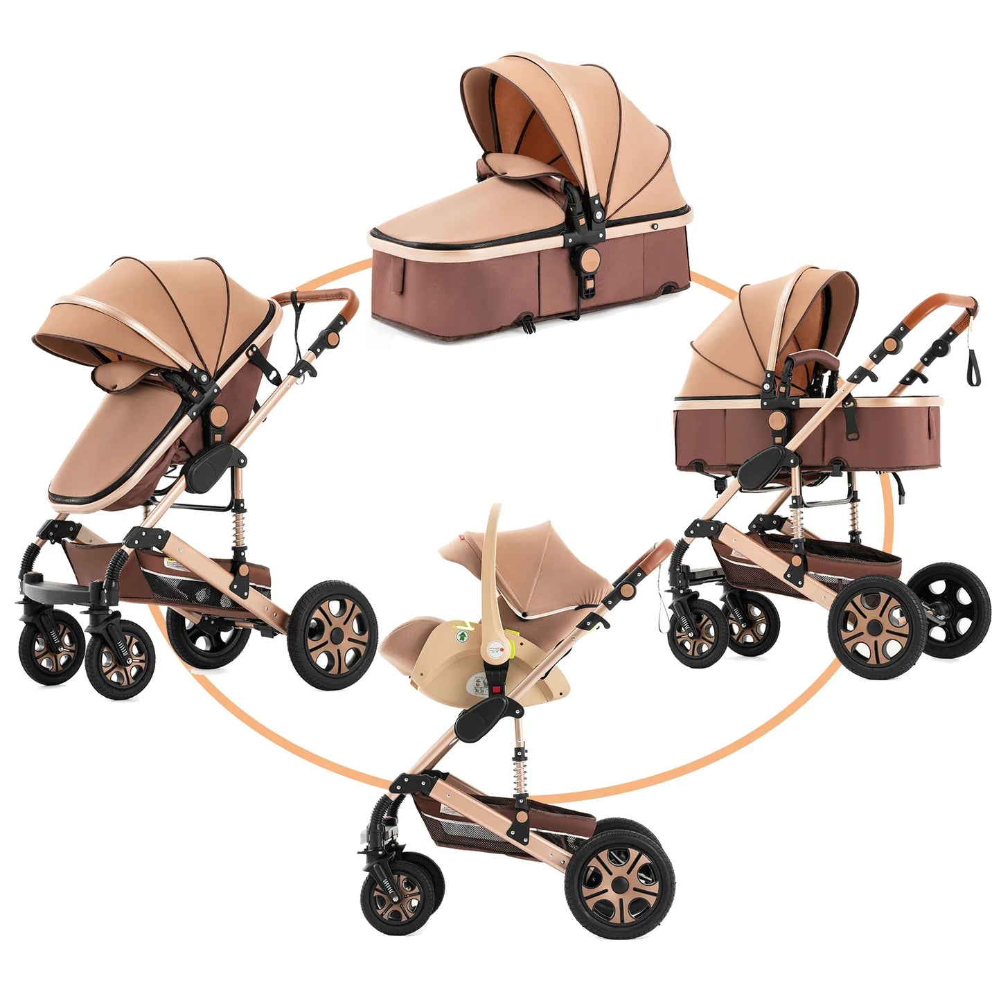 3-in-1 Baby Stroller Travel System – Foldable Newborn Pram with Isofix Base & Reversible Carriage