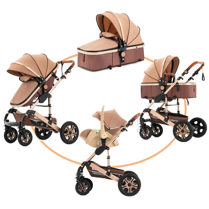 3-in-1 Baby Stroller Travel System – Foldable Newborn Pram with Isofix Base & Reversible Carriage