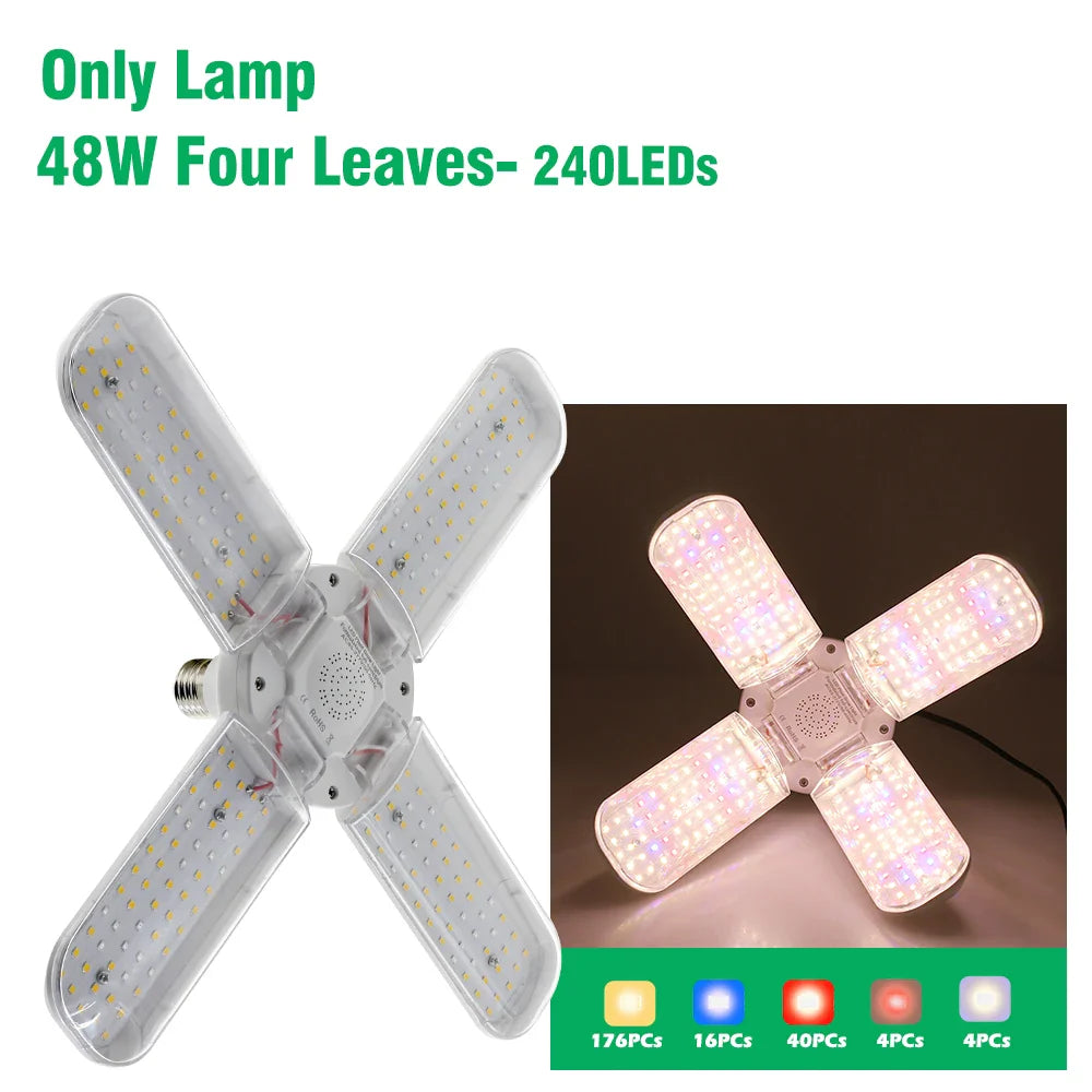 Foldable LED Grow Light E27 Full Spectrum 24W/36W/48W – Plant Growing Phytolamp for Indoor Flowers & Seedlings Growth Lamp
