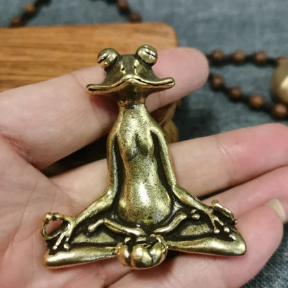 Antique Brass Zen Frog Statue - Meditation Copper Animal Sculpture Incense Burner Home Desk Decor Tea Pet Ornament