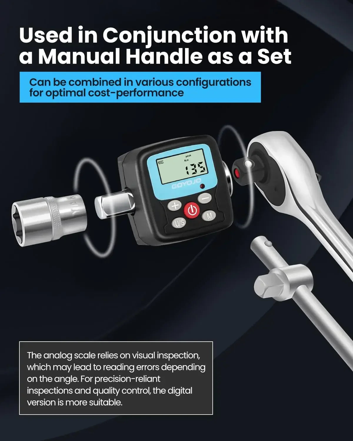 GOYOJO Digital Torque Wrench Adapter | Precision Electronic Tool Converter with LCD Display, Includes 1/2" & 1/4"
