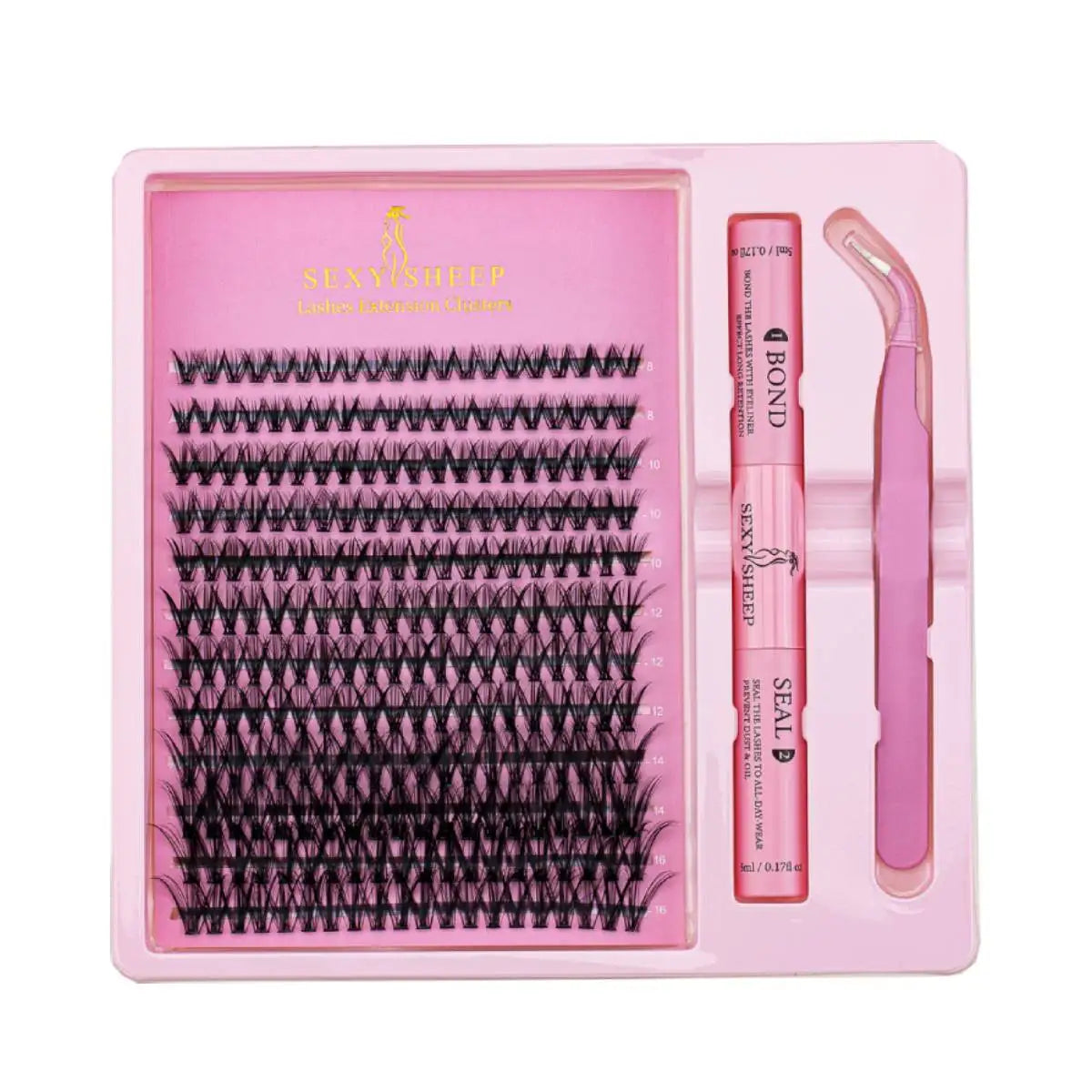 DIY Eyelash Extension Kit – Individual Lash Clusters (8-16mm) with Bond, Seal & Applicator