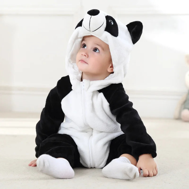 Cartoon Flannel Baby Romper – Unicorn, Rabbit & Dinosaur Pajamas, Cotton Kigurumi Jumpsuit for Boys & Girls