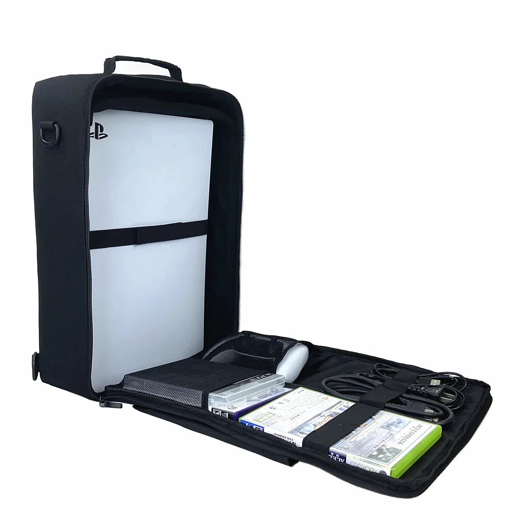 PS5 Portable Travel Carrying Case - Multi-functional Storage Bag with Shoulder Strap for PlayStation 5 and Accessories