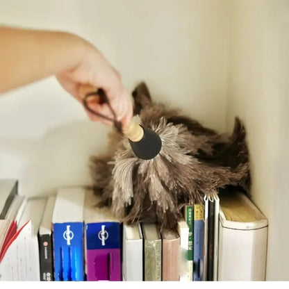 Ostrich Feather Duster - Wooden Handle Anti-Static Cleaning Brush for Home Dust Removal