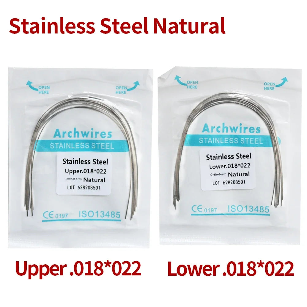 2 Packs Stainless Steel Arch Wires – 20pcs Natural Round & Rectangle Wires for Upper & Lower Braces