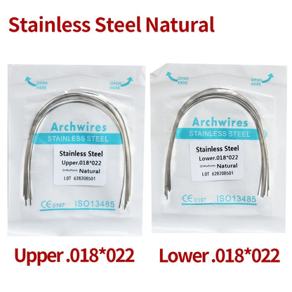 2 Packs Stainless Steel Arch Wires – 20pcs Natural Round & Rectangle Wires for Upper & Lower Braces