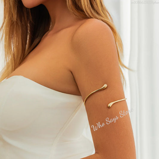 Lacteo Geometric Twisted Upper Arm Cuff Bracelet – Adjustable Water Drop Bangle for Women
