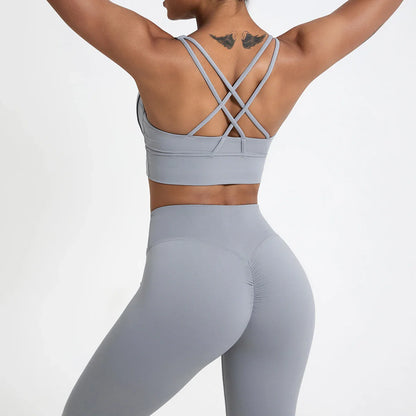 Push-Up Sports Bra for Women – Cross Back Yoga Crop Top, Shockproof Gym Fitness Bra for Running & Workout