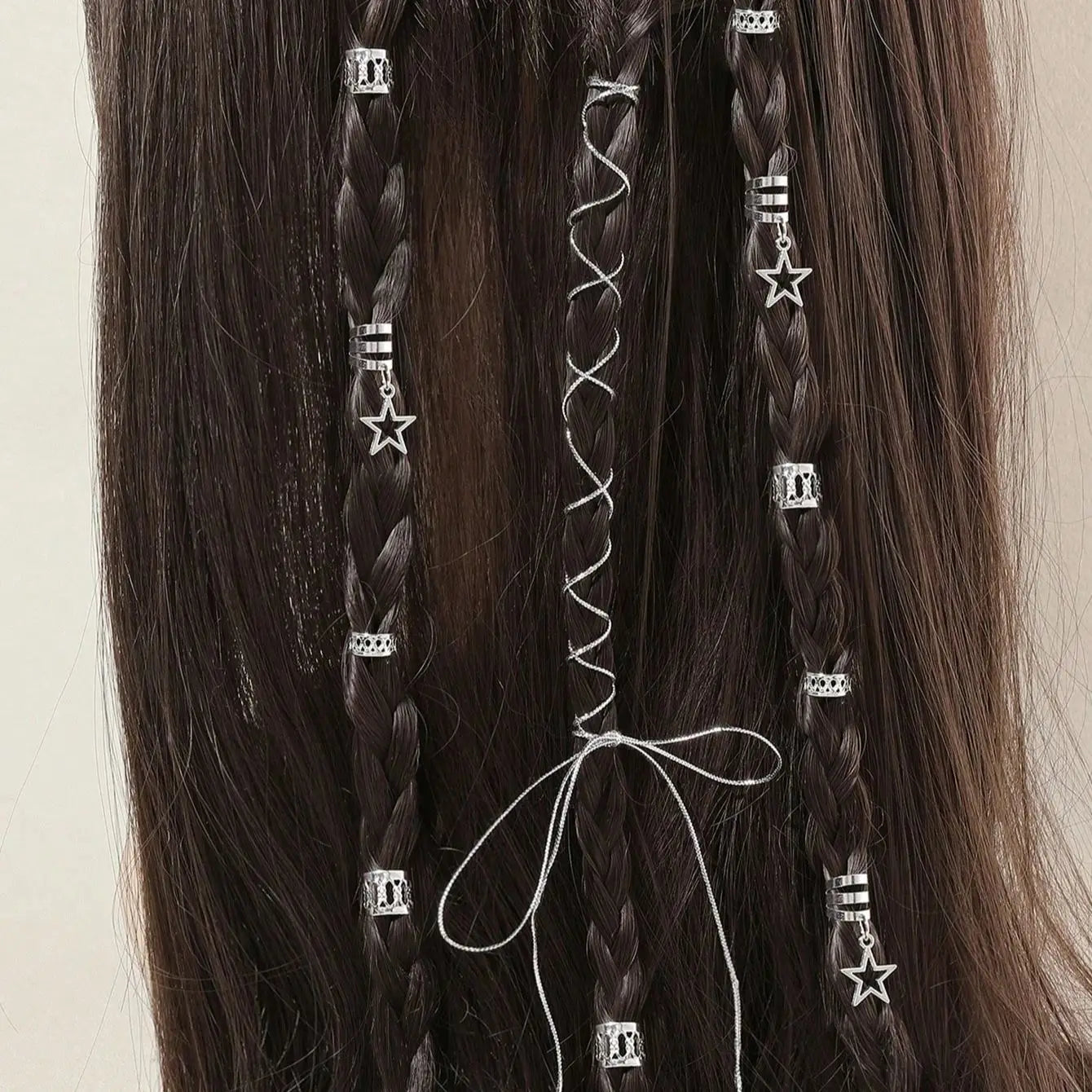 36pcs Star Decor Hair Ring Accessories: Beads Hair Braid Rings Clips - Dread Locks Metal Cuffs for Hair Braiding Decoration