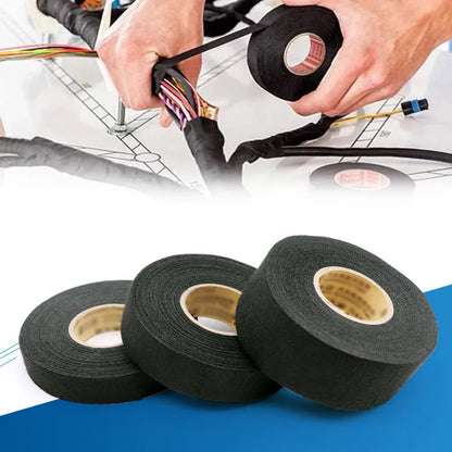 15 Meter Flame Retardant Adhesive Cloth Tape - Heat-resistant Tape for Car Cable Harness, Wiring Loom Protection (Width 9/19/25MM)