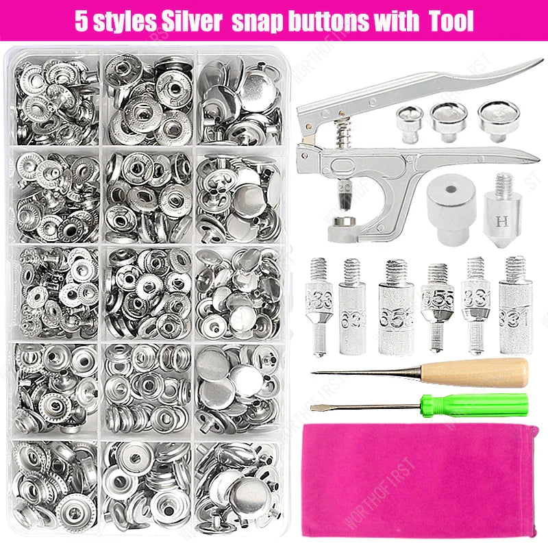 Metal Snap Fasteners Button Kit with Installation Pliers – Sewing Accessories for Jackets, Clothing & Leather Craft