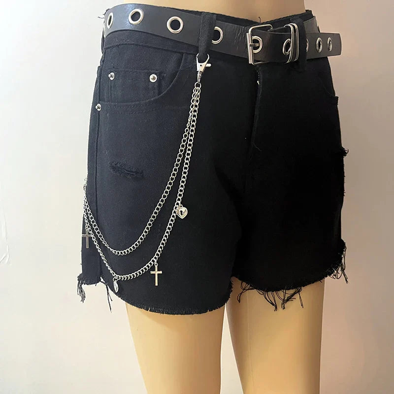 Punk Street Moon & Star Keychain – Goth Skull Rivet Waist Chain for Jeans, Unisex Rock Accessories