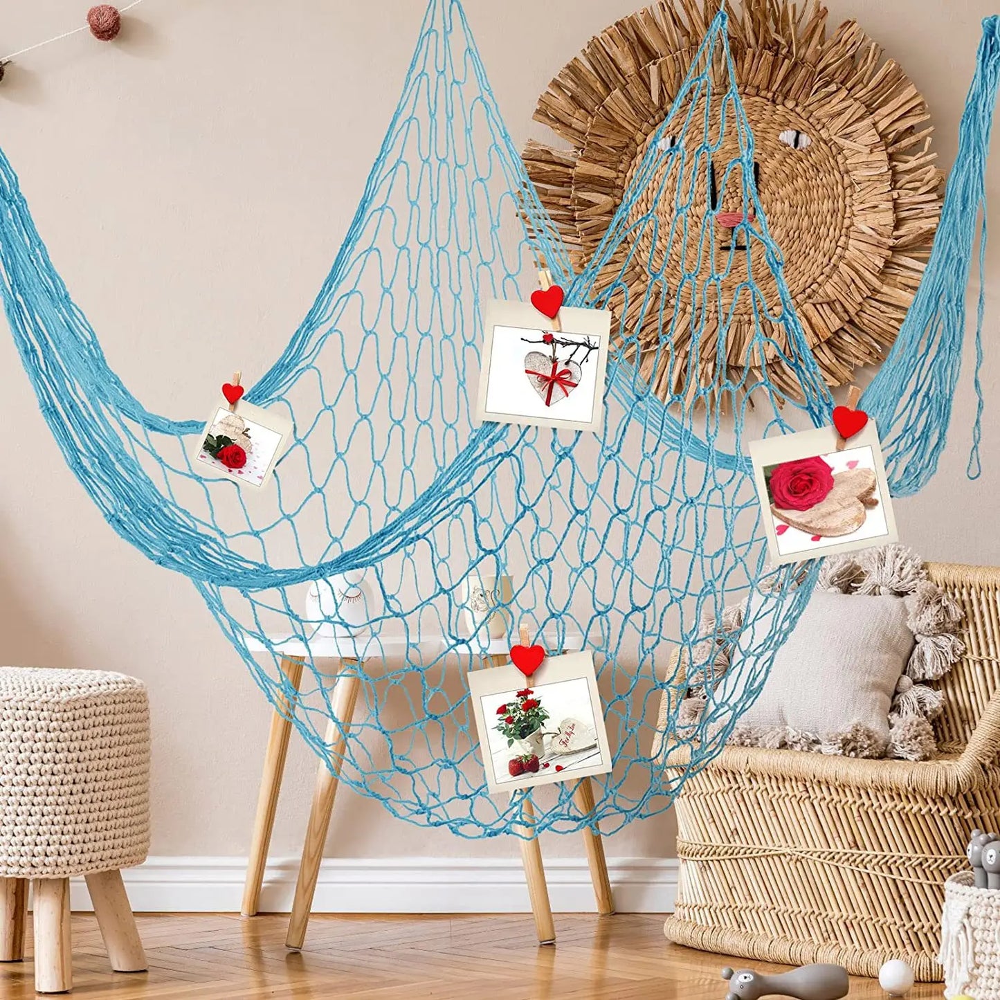 Fishing Net Sea Shell Starfish Hanging Home Wall Decor - Nautical Ocean Theme Home Decor for Kids Under The Sea Birthday Party