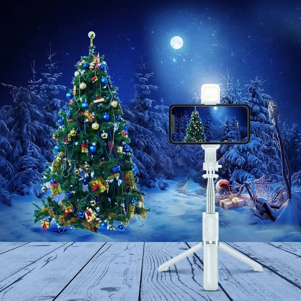 Wireless Bluetooth Selfie Stick Tripod – Foldable & Portable with Fill Light and Remote for iPhone & Android Phones
