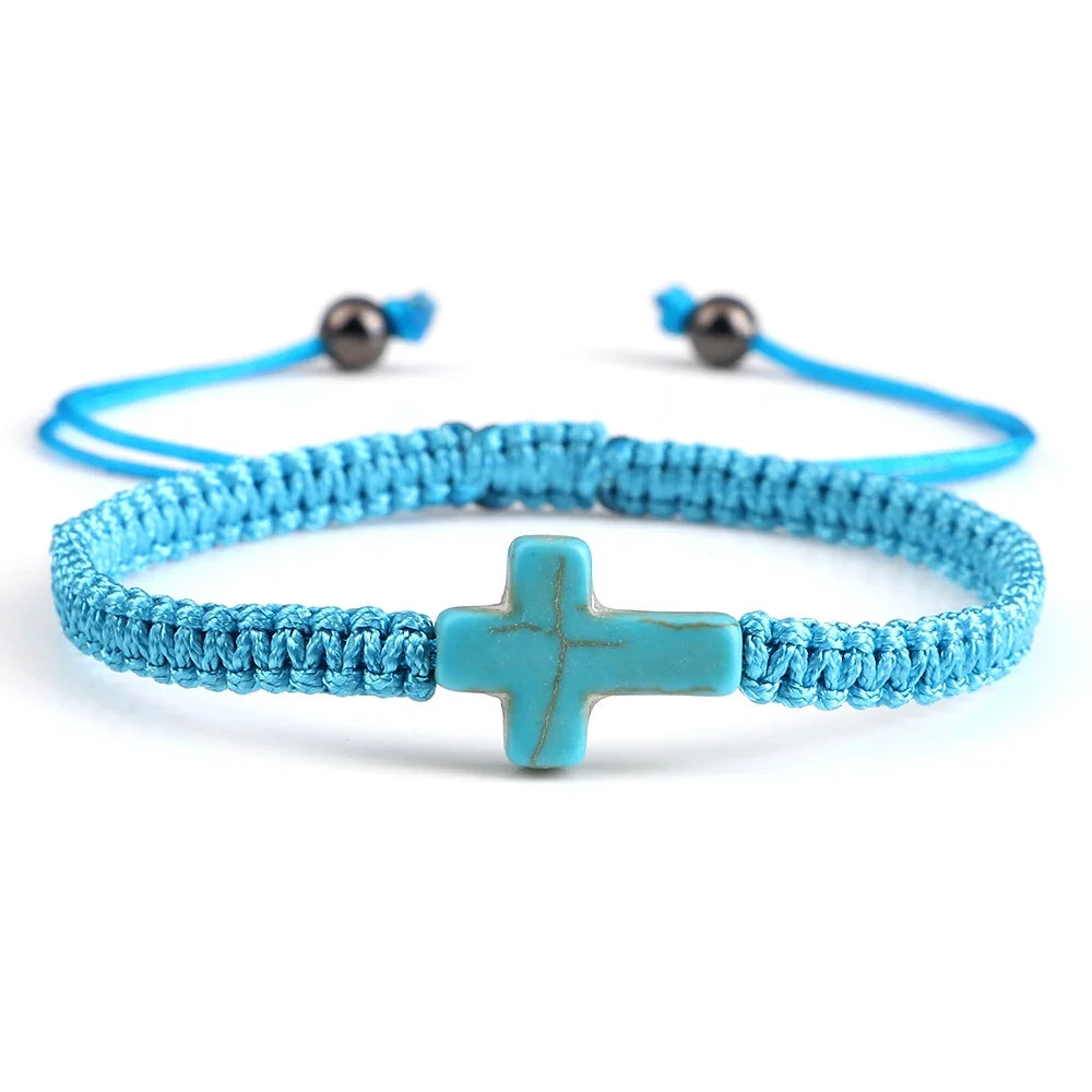 Hand Woven Jesus Cross Bracelet - Red & Black Braided Thread Lucky Couple Jewelry Gift for Men & Women