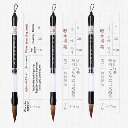 3PCS Calligraphy Brush Set – Water Storage Ink Pens with Automatic Suction, Wolf Hair Soft Round Tip Writing & Painting Brushes