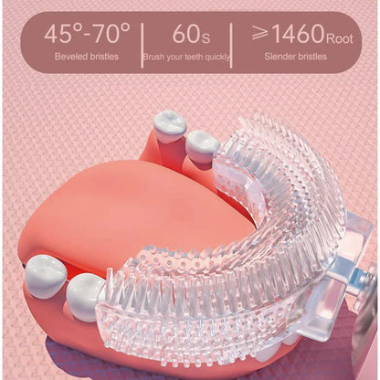 360-Degree Smart U-Shaped Electric Toothbrush for Children - Cartoon Kids Silicone Toothbrush, Automatic Rechargeable Sonic Toothbrush