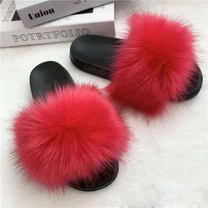 Summer Faux Fur Slippers for Women – Indoor Plush Furry Slides, Fluffy Flip Flops & Casual House Shoes