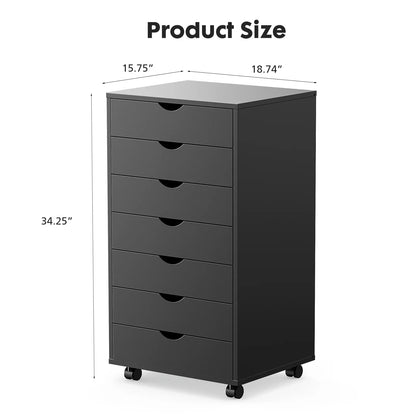 7-Drawer Wooden Chest – Mobile Storage Cabinet with Wheels, Nightstand & Office Organizer for Living Room