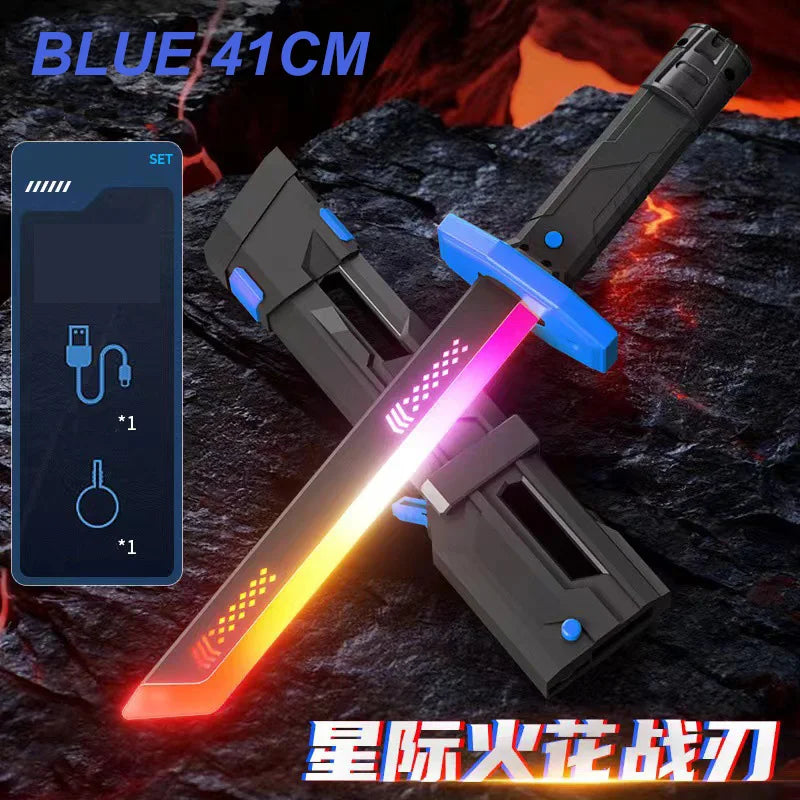 Colorful Glowing Sword Toy - LED Streamer Light Sword with Spark & Smoke Effects for Kids Christmas & Birthday Gifts