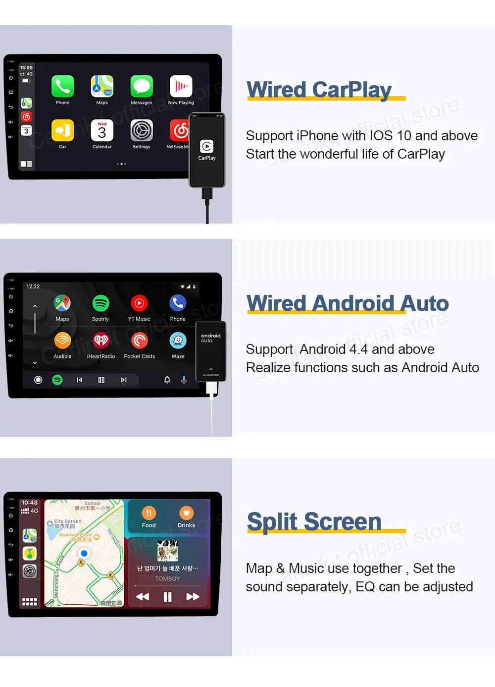 Carlinkit Wireless CarPlay Activator & Android Auto Wired USB Dongle AI Box with Bluetooth Charger & MirrorLink for Android Radio