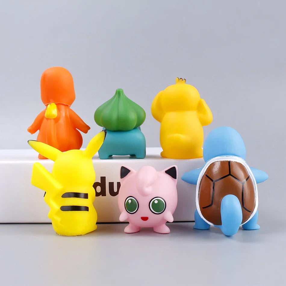 6PCS Pokémon Anime Figure Set – Pikachu, Charmander, Psyduck, Squirtle, Jigglypuff & Bulbasaur Kawaii Collectible Toys for Kids