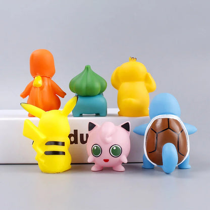 6PCS Pokémon Anime Figure Set – Pikachu, Charmander, Psyduck, Squirtle, Jigglypuff & Bulbasaur Kawaii Collectible Toys for Kids