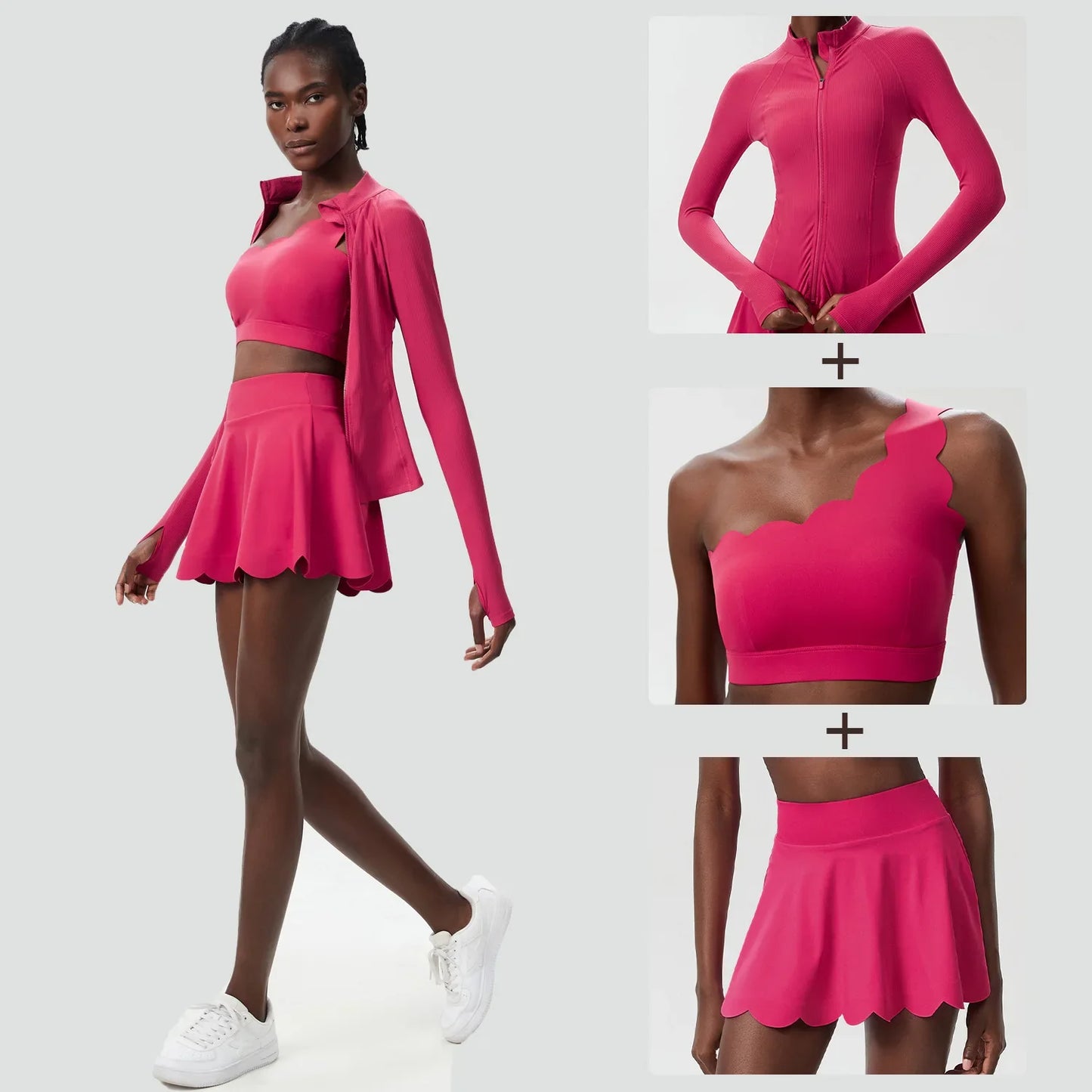 3-Piece Women’s Fitness Yoga Set – Breathable Quick-Dry Gym & Running Sportswear with Tennis Skirt