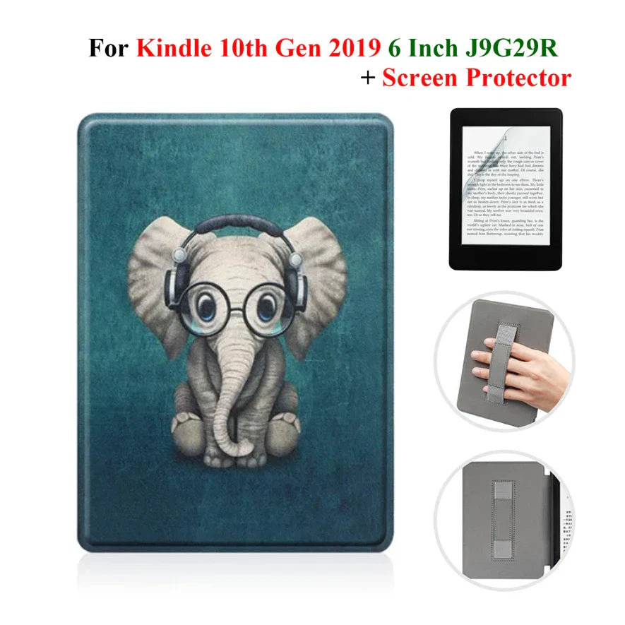 Kindle 10th Gen 6" Leather Case – Hand Strap & Screen Protector Cover with Wake/Sleep Function (2019, J9G29R)