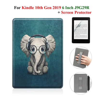 Kindle 10th Gen 6" Leather Case – Hand Strap & Screen Protector Cover with Wake/Sleep Function (2019, J9G29R)