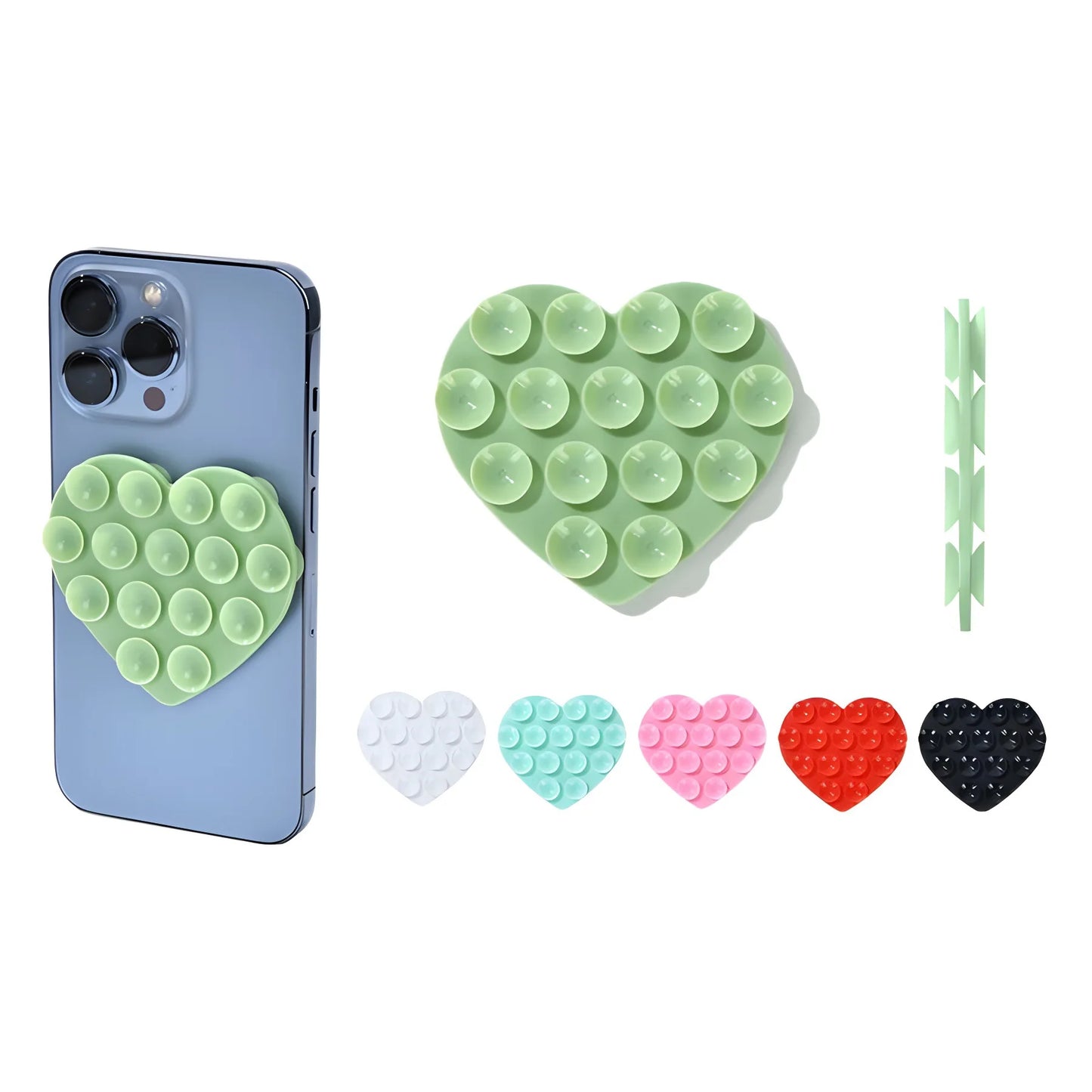 Heart-Shaped Double-Sided Phone Suction Holder - Multi-Purpose Silicone Suction Cup Mount and Sticky Phone Grip