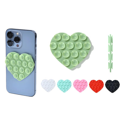 Heart-Shaped Double-Sided Phone Suction Holder - Multi-Purpose Silicone Suction Cup Mount and Sticky Phone Grip