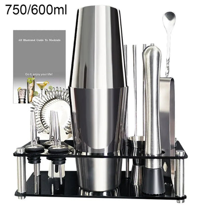 13-22Pcs Boston Cocktail Shaker Set - 750ml & 600ml Bar Tools, Wine Mixer Kit with Holder - Professional Bartender Tool Kit