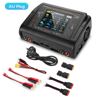 HTRC Smart Battery Charger DC 400W / AC 200W — 12A×2 Balance Charger & Discharger for LiHV, LiFe, Li-Ion, NiCd, NiMH, Pb, LiPo RC Batteries