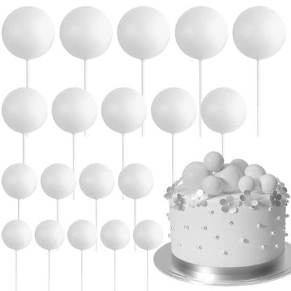 20Pcs Colorful Cake Topper Balls – Gold, Silver & Pastel DIY Cake Decorations for Birthday, Wedding & Party Supplies