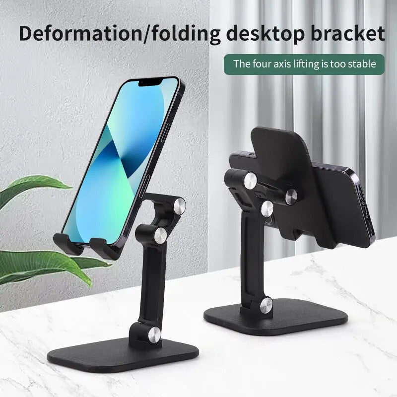 Foldable Desk Mobile Phone Holder: Adjustable Tablet Stand for iPhone, iPad - Flexible Three Sections Desktop Cell Smart