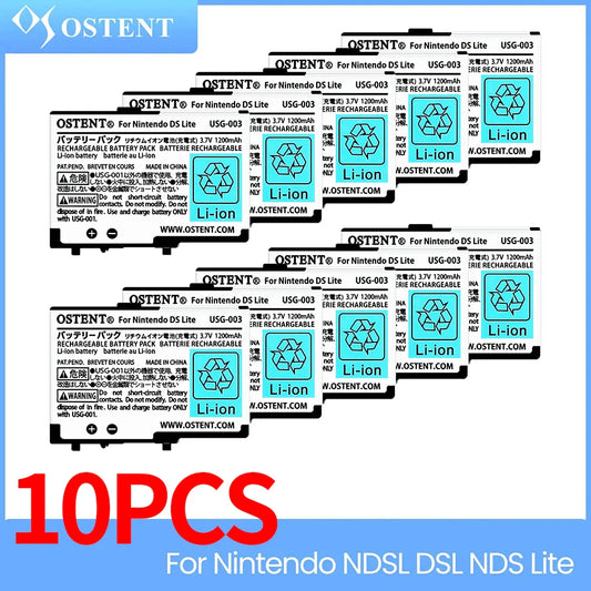 OSTENT 10PCS Rechargeable Battery Pack — 1000mAh/1200mAh 3.7V Replacement for Nintendo DS Lite NDSL