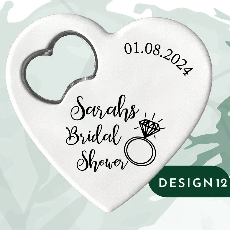Custom Heart-Shaped Magnet Bottle Opener – 10-30pcs Engraved Bridal Shower & Wedding Party Favors in Bulk