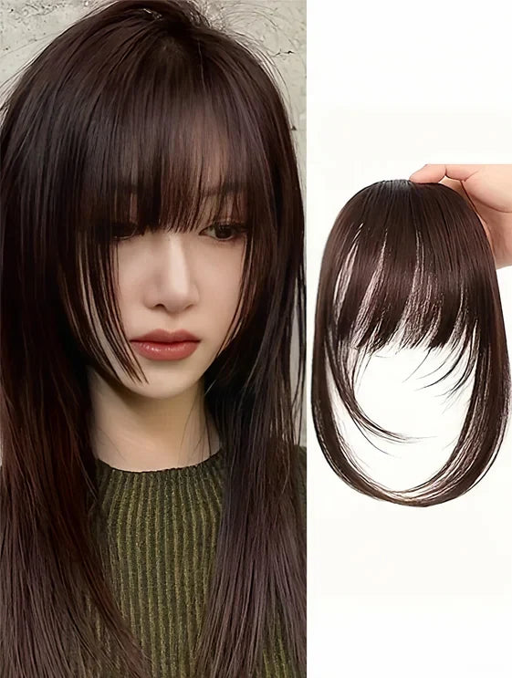 Synthetic Clip-In Bangs - Wispy Side Fringe Hairpiece in Dark Brown for Women