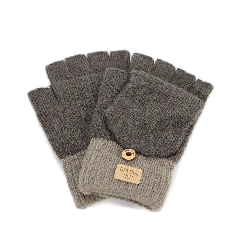 Women’s Fingerless Winter Gloves - Warm Unisex Gloves with Finger Cover for Students