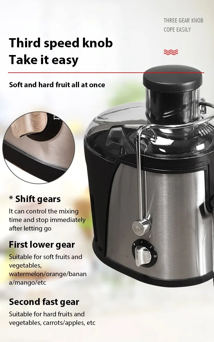 400W Juice Extractor — 22000RPM Motor, 3" Wide Chute, 2-Speed Juicer for Whole Fruits & Vegetables, Easy-Clean Design