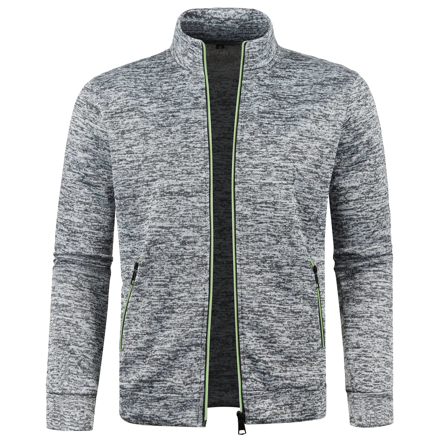 Men's Autumn Winter Zipper Sweater Jacket - Color Block Long Sleeve Slim Fit Plush Casual Warm Coat