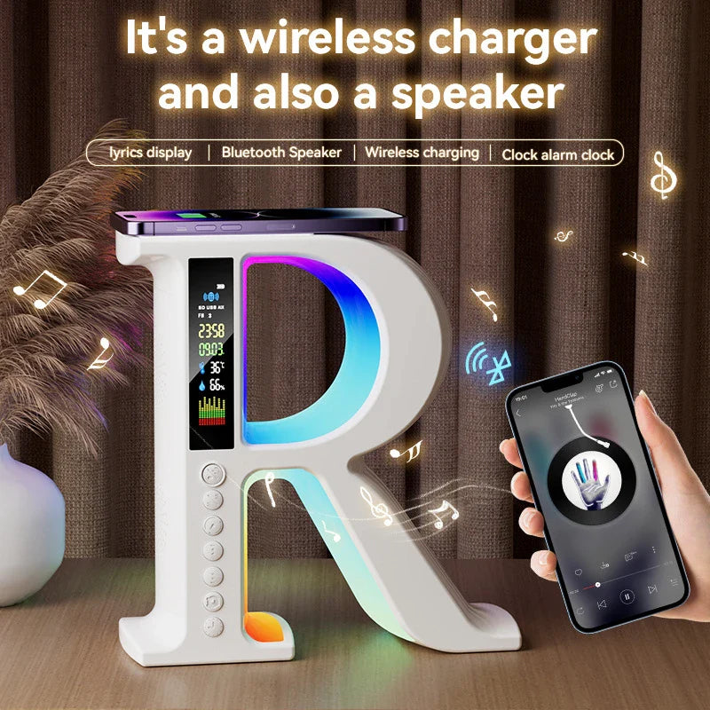 Wireless Bluetooth Speaker with RGB Lights – Portable Radio, Wireless Charging, Lyrics Display Atmosphere Speaker for Home & Outdoor