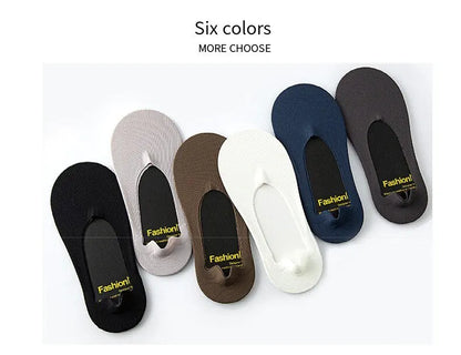 5 Pairs Men's Cotton Boat Socks – Thin, Breathable, Deodorizing No-Show Summer Socks with Non-Slip Silicone Grip
